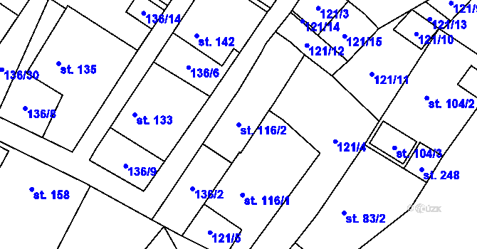 Parcela st. 116/2 v KÚ Puklice, Katastrální mapa