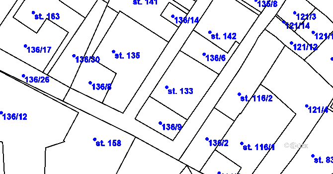 Parcela st. 133 v KÚ Puklice, Katastrální mapa