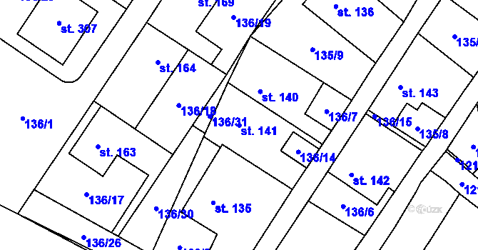 Parcela st. 141 v KÚ Puklice, Katastrální mapa
