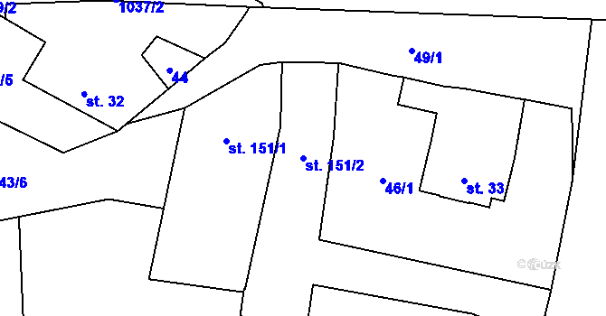 Parcela st. 151/2 v KÚ Puklice, Katastrální mapa