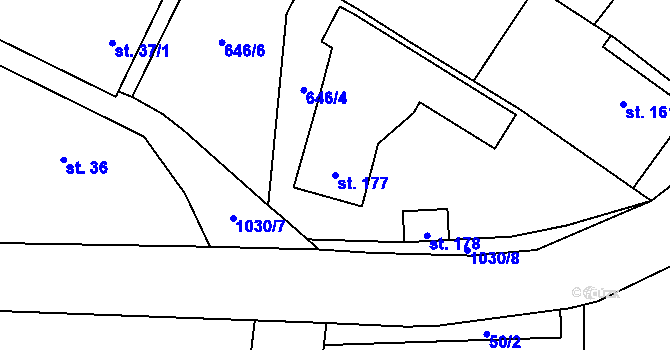 Parcela st. 177 v KÚ Puklice, Katastrální mapa