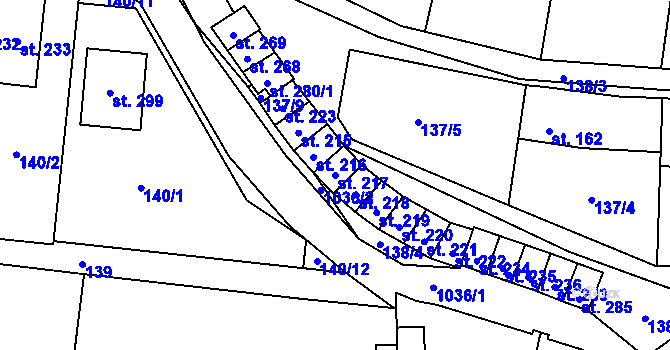 Parcela st. 217 v KÚ Puklice, Katastrální mapa
