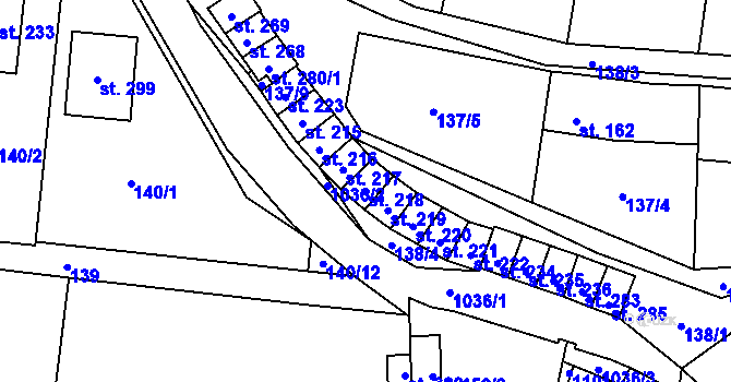 Parcela st. 218 v KÚ Puklice, Katastrální mapa