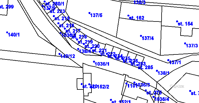 Parcela st. 222 v KÚ Puklice, Katastrální mapa