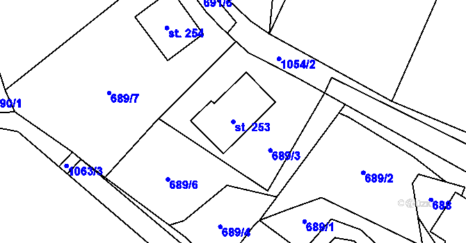 Parcela st. 253 v KÚ Puklice, Katastrální mapa
