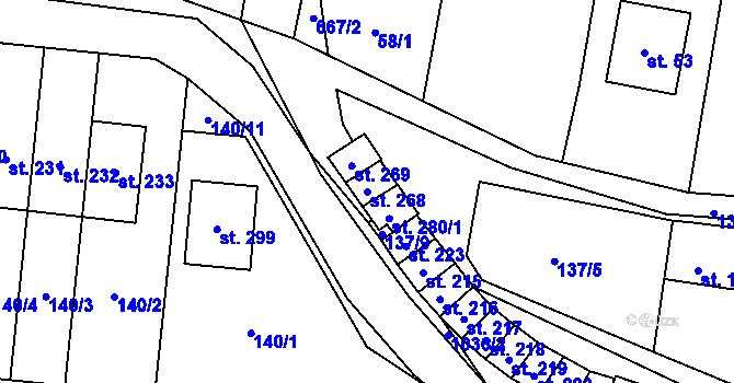 Parcela st. 268 v KÚ Puklice, Katastrální mapa