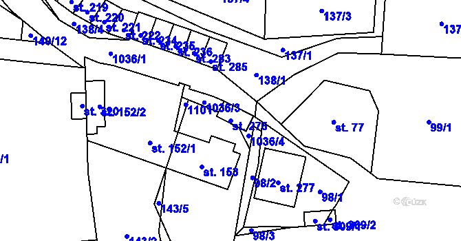 Parcela st. 275 v KÚ Puklice, Katastrální mapa
