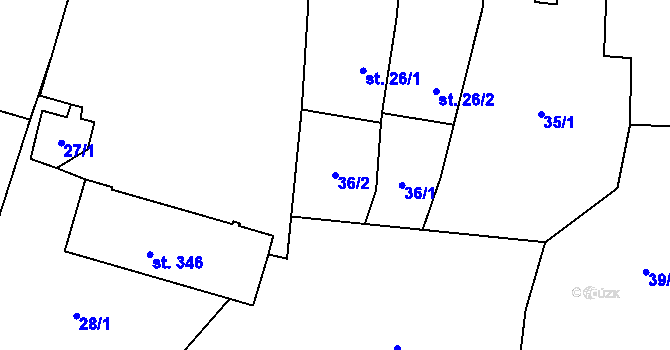 Parcela st. 36/2 v KÚ Puklice, Katastrální mapa