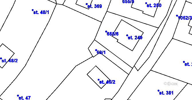 Parcela st. 69/1 v KÚ Puklice, Katastrální mapa