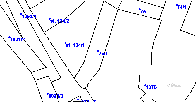 Parcela st. 76/1 v KÚ Puklice, Katastrální mapa