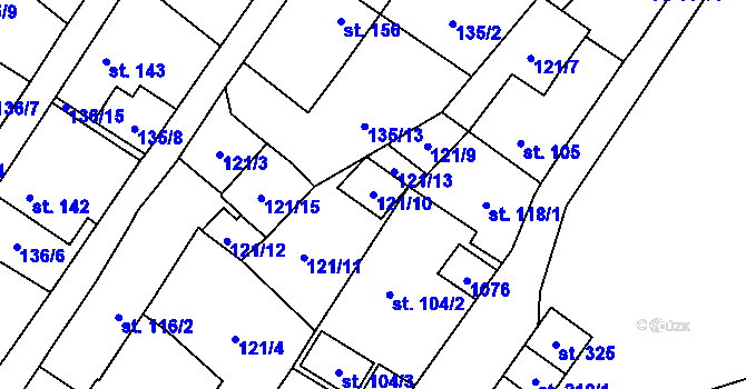 Parcela st. 121/10 v KÚ Puklice, Katastrální mapa