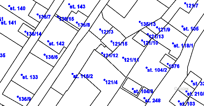 Parcela st. 121/12 v KÚ Puklice, Katastrální mapa