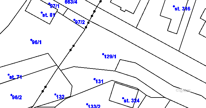 Parcela st. 129/1 v KÚ Puklice, Katastrální mapa