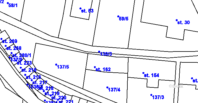 Parcela st. 138/3 v KÚ Puklice, Katastrální mapa
