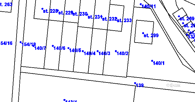 Parcela st. 140/3 v KÚ Puklice, Katastrální mapa