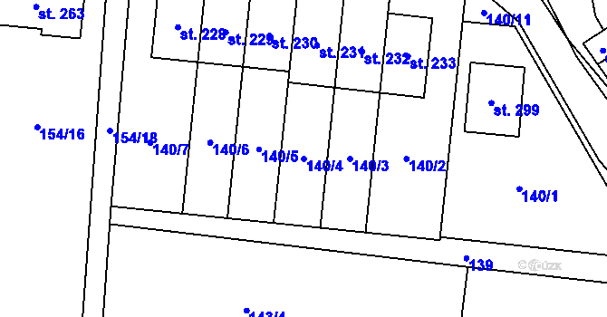 Parcela st. 140/4 v KÚ Puklice, Katastrální mapa