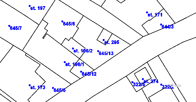 Parcela st. 645/13 v KÚ Puklice, Katastrální mapa