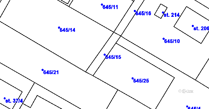 Parcela st. 645/15 v KÚ Puklice, Katastrální mapa