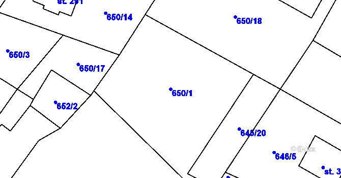 Parcela st. 650/1 v KÚ Puklice, Katastrální mapa