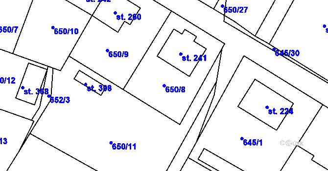 Parcela st. 650/8 v KÚ Puklice, Katastrální mapa