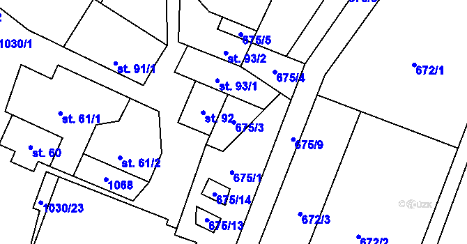 Parcela st. 675/3 v KÚ Puklice, Katastrální mapa