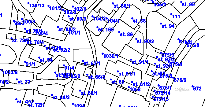 Parcela st. 1030/1 v KÚ Puklice, Katastrální mapa