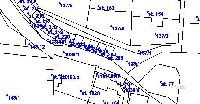 Parcela st. 283 v KÚ Puklice, Katastrální mapa
