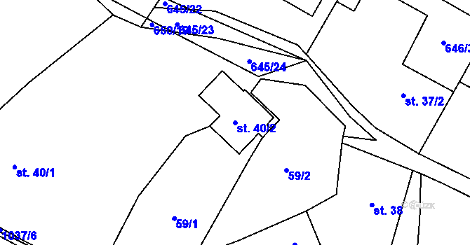 Parcela st. 40/2 v KÚ Puklice, Katastrální mapa