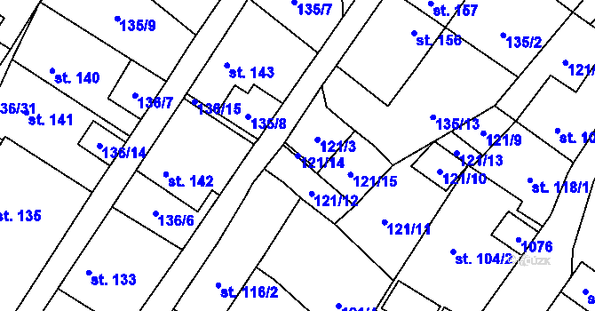 Parcela st. 121/14 v KÚ Puklice, Katastrální mapa