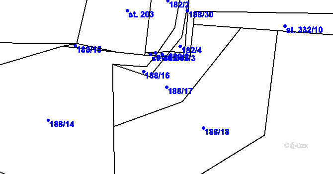 Parcela st. 188/17 v KÚ Puklice, Katastrální mapa