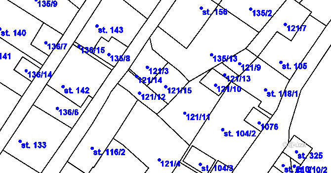 Parcela st. 121/15 v KÚ Puklice, Katastrální mapa