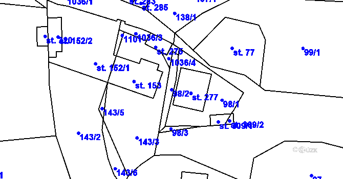 Parcela st. 98/2 v KÚ Puklice, Katastrální mapa