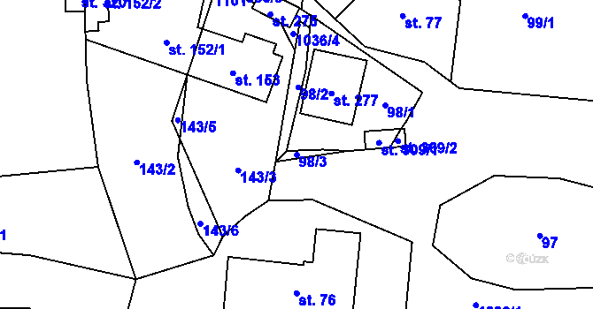 Parcela st. 98/3 v KÚ Puklice, Katastrální mapa