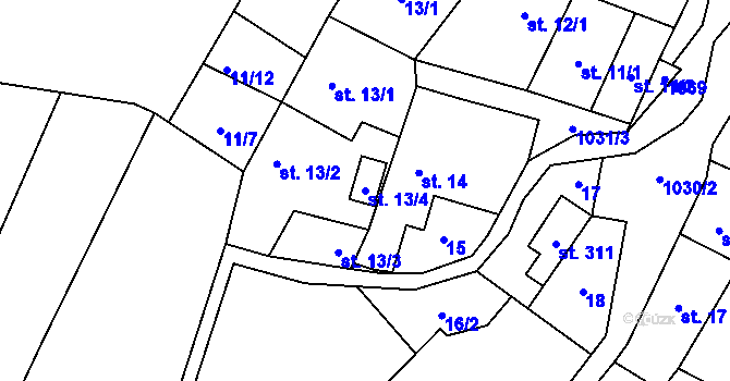 Parcela st. 13/4 v KÚ Puklice, Katastrální mapa