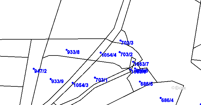 Parcela st. 1054/4 v KÚ Puklice, Katastrální mapa