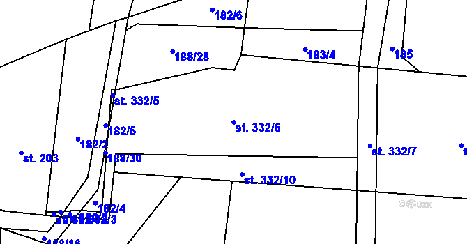Parcela st. 332/6 v KÚ Puklice, Katastrální mapa
