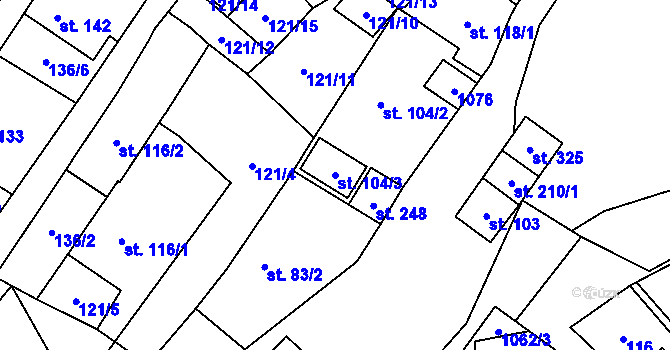 Parcela st. 104/3 v KÚ Puklice, Katastrální mapa