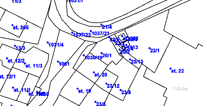 Parcela st. 20/1 v KÚ Puklice, Katastrální mapa