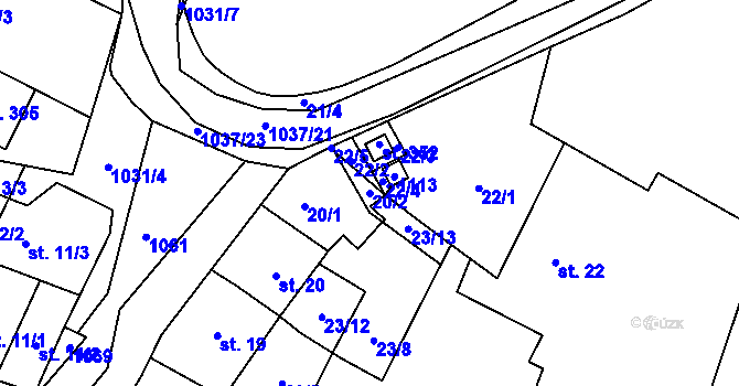 Parcela st. 20/2 v KÚ Puklice, Katastrální mapa