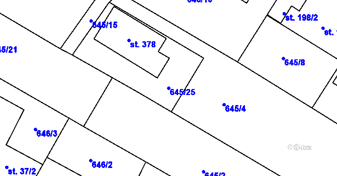 Parcela st. 645/25 v KÚ Puklice, Katastrální mapa