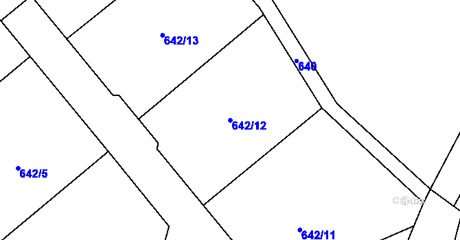 Parcela st. 642/12 v KÚ Puklice, Katastrální mapa