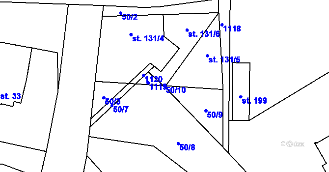 Parcela st. 50/10 v KÚ Puklice, Katastrální mapa