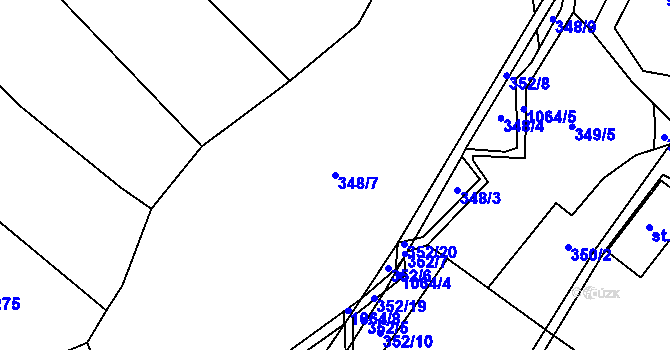 Parcela st. 348/7 v KÚ Puklice, Katastrální mapa