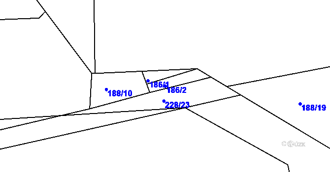 Parcela st. 186/2 v KÚ Puklice, Katastrální mapa