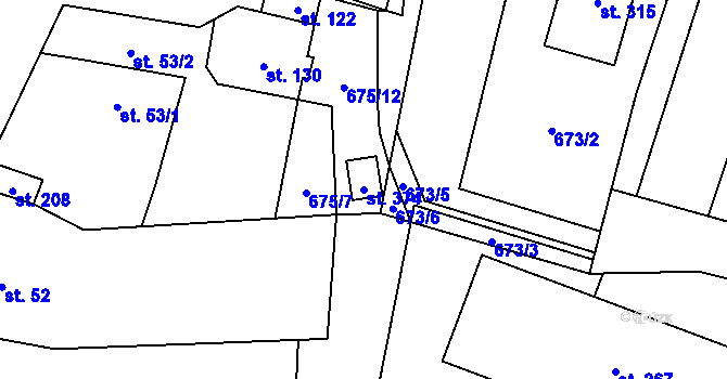 Parcela st. 374 v KÚ Puklice, Katastrální mapa