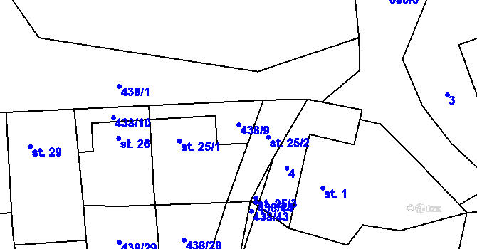 Parcela st. 438/9 v KÚ Studénky, Katastrální mapa