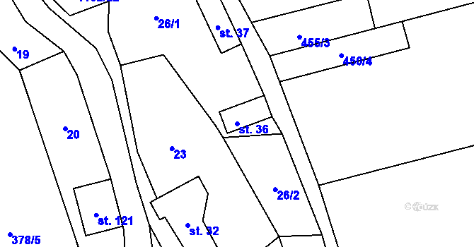 Parcela st. 36 v KÚ Pulčín, Katastrální mapa