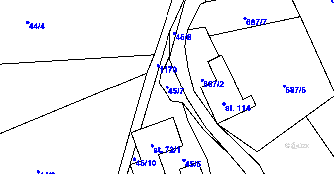 Parcela st. 45/7 v KÚ Pulčín, Katastrální mapa