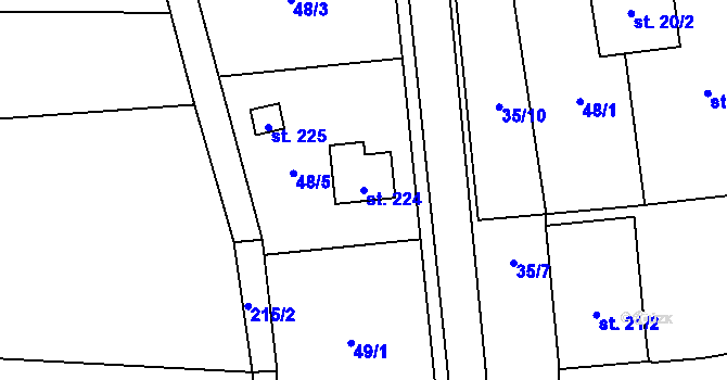 Parcela st. 224 v KÚ Purkarec, Katastrální mapa