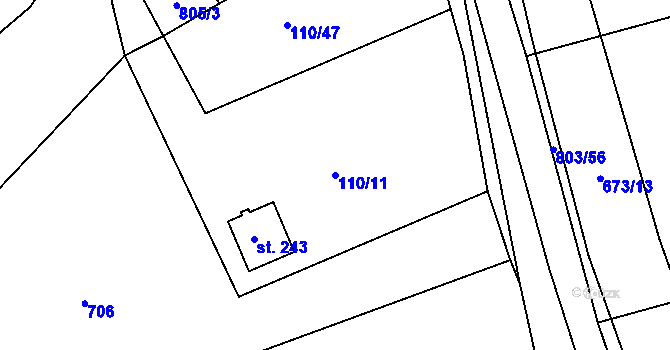 Parcela st. 110/11 v KÚ Purkarec, Katastrální mapa